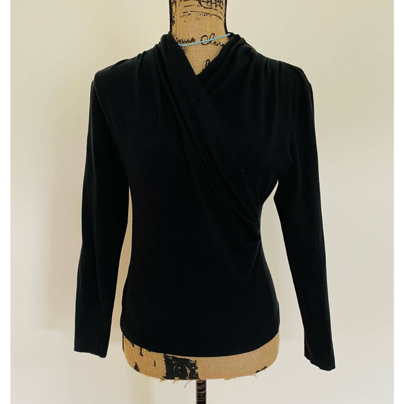 Tweeds Shawl Collar Timeless Wrap Black Cotton Top - Picture 3 of 8